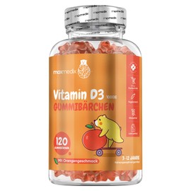 maxmedix Vitamin D3 Kinder Gummibärchen - 1000IE Vitamin D3 als Cholecalciferol - 120 Orangen Fruchtgummies - 1 Gummie alle 2 Tage - Alternative zu Tropfen - maxmedix