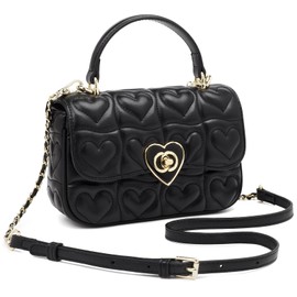 FOXLOVER Small Quilted Crossbody Bags for Women Trendy Women's Shoulder Handbags Heart-shaped Twist Button Lightweight(Black)