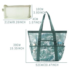 Tropical Green Beach Bags for Women Waterproof Beach Tote Bag with Zip and Pocket Reusable Grocery Bag for women Tote Bags for Traveling