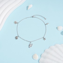 Starfish Shell Anklet 925 Sterling Silver Crab Anklets for Women Adjustable Sea Conch Ankle Bracelet Boho Ocean Beach Foot Chain Charm Summer Jewelry Birthday Gifts