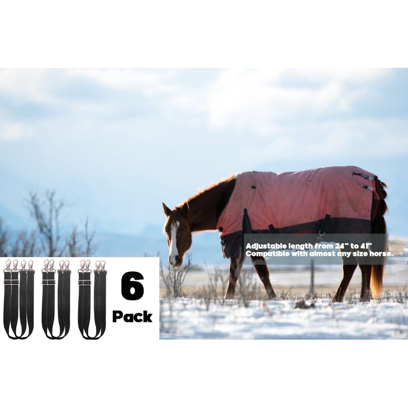 Pack of 6 Adjustable Length Elastic Leg Straps for Horse