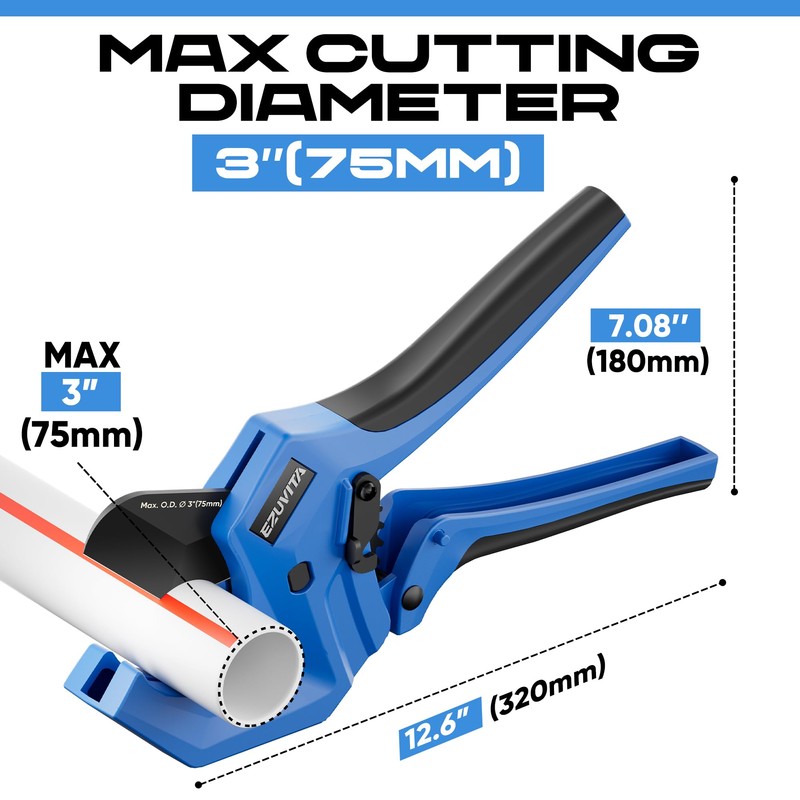 EZUVITA Ratchet PVC Pipe Cutter, Cuts Up to 3" OD