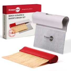 KneadAce Rascador de masa y juego de cepillo para panadero. Rascador de banco de acero inoxidable y cepillo de limpieza de harina. Herramienta de coci