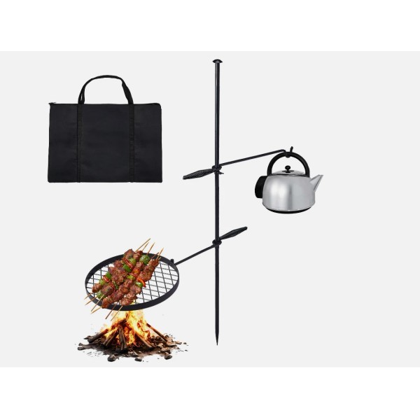 Unbranded Floor-Standing Barbecue Grill With Rotatable Adjustable Steel Flame Cooking