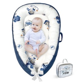 Baby Lounger for Newborn 0–24 Months, Baby Nest Co Sleeper Pillow with Breathable Cover, Portable Infant Bed for Boys & Girls, Infant Lounger for Home & Travel (Blue Elephant)