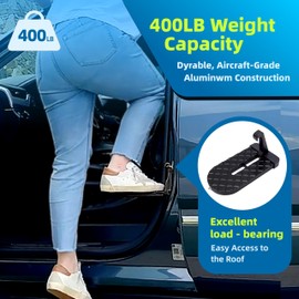 Car Door Step, Multi-Foldable Aluminum Alloy Roof Rack Car Step, Easy Access Door Step for Car Roof, 6.3 x 3.2 inches, Universal Fit for Cars and SUVs, Black