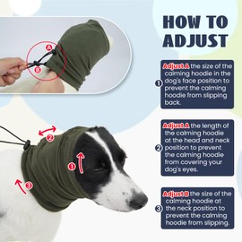 Nanaki Dog Calming Hoodie-Upgrade Anti-Slip Hematomas Ear Wraps Cover, Adjustable Dog Snood Ear Muffs Protector for Noise Protection, Anxiety Relief, Fireworks, Grooming, Bathing, 4th of July