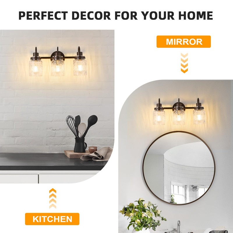 AMRUIPO 3 Lights Bathroom Vanity Light, Oil Rubbed Bronze Bathroom