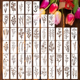 CeeVian Flower Stencils 52 Pieces Flower Stencils for Painting DIY Crafts Plant Stencil Reusable Wild Floral Stencil Leaf Floral for Painting on Wood Furniture Card Canvas Paper Scrapbook