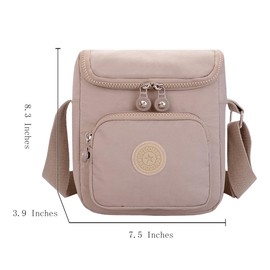 FAVORTALK Beige Nylon Womens Cross-Body Bags - Causal Messenger Bags for Ladies Multi Pocket Handbags Waterproof Multi-compartment Cell Phone Purse with Shoulder Strap B35813