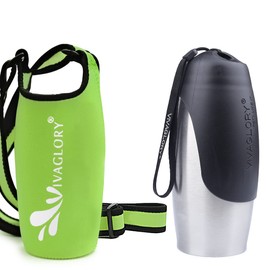 VIVAGLORY 25oz Stainless Steel Water Bottle & Neoprene Bottle Carrier Combo, Dog Drinking Bottles and Water Bottle Holder, Great for Hiking & Traveling with Pets