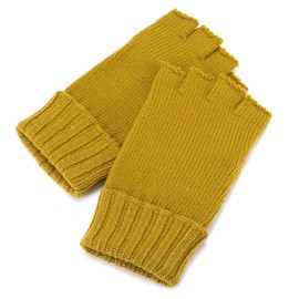 BYOS Unisex Winter Solid Fingerless Knit Gloves Ribbed Cuff, Jg730-mustard Yellow, One Size