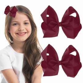 Sibba Ribbon Hair Bows Clips Barrettes 2 Pieces 6 Inch Vintage Big Ponytail Holder Cheerleading Hairpin Valentines Day Decorative Hairbows Styling Accessories Headpiece (Dark Red)