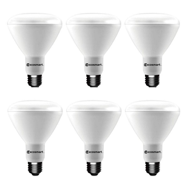 Ecosmart Bright White LED BR30 Dimmable Flood Bulb, 65W Replacement, 9 Watt, 655 Lumens - 3000K - Indoor/Outdoor Rated (6-Pack)