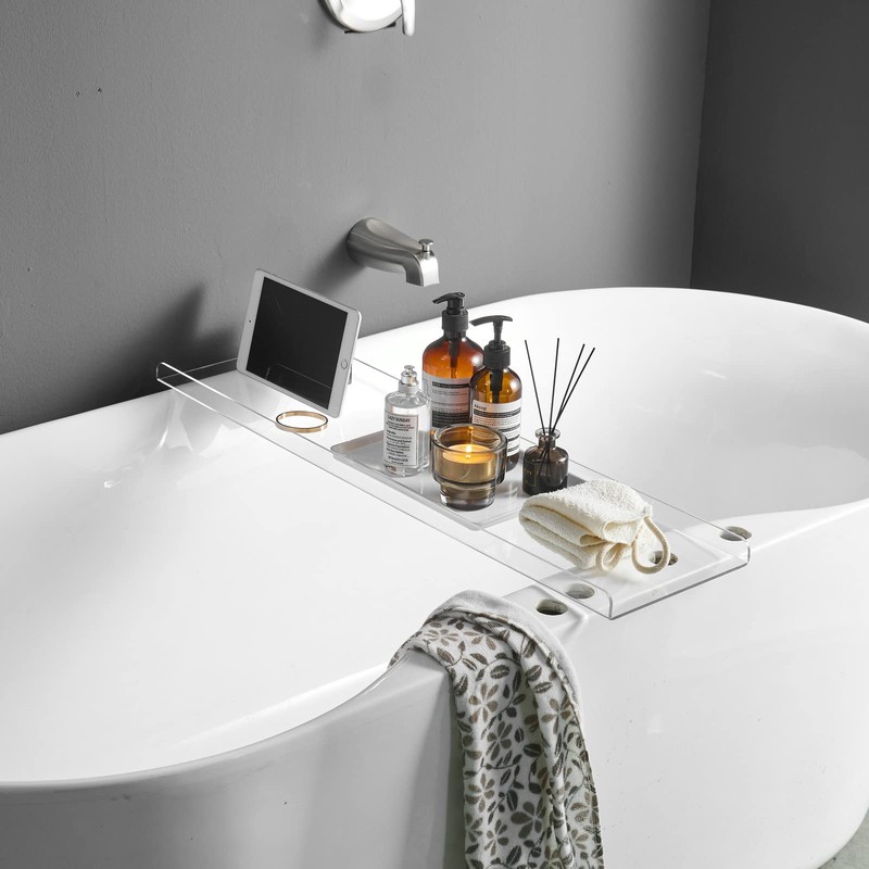 Clear Bathtub Tray Caddy, Bath Tub Rack Shelf, Luxury Bathroom