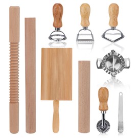 Pack of 10 Pasta Making Set, Efficient Pasta Making Set with Ravioli Stamp Cutters, Rolling Pins, Dough Cutter, Gnocchi Board, Dumpling Maker for Homemade Tortellini and Spaetzle