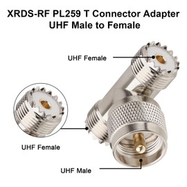 UHF Male to UHF Female T-Connector Adapter 2 PCS, PL259 to SO239 Coaxial RF Splitter for Antenna and Radio Systems
