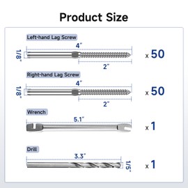 LuckIn Cable Railing Hardware, 100 Pack Right & Left Swage Lag Screws Cable Railing Kit for 1/8" Stainless Steel Cable, T316 Cable Railing System for Stair, Deck Railing Kit for Wood Post