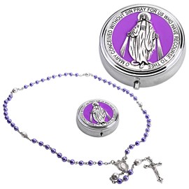 Vera Essence Catholic Pearl Cross Rosary Necklace — Ideal for Baptism, Prayer, Devotion — 6mm Glass Beads & 8mm Our Father Beads w/Caps, Miraculous Jewelry Box – Perfect Religious Gift for Women, Men