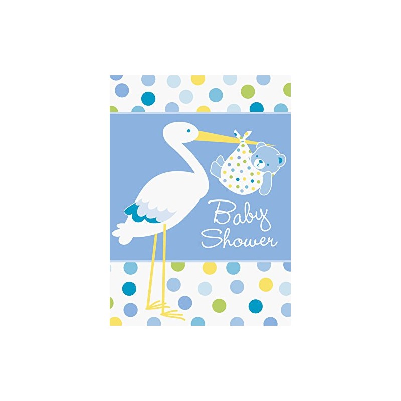 Blue Stork Baby Shower Invitations, 8ct