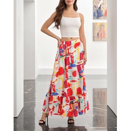 Urban CoCo Women's Summer Flowy Boho A-Line Pleated Maxi Skirt Elastic Waist Long Beach Skirts with Pockets（4，XL