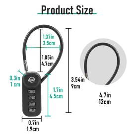 SISAV 4-Digit Combination Padlock with 4.7 inch(12cm) Cable Suitable for School Gym Lockers,Trash Cans,Luggage,Knapsacks,Toolboxes,Gun Cases,Helmets,Cable 3mm Diameter,Black(1 Pack)