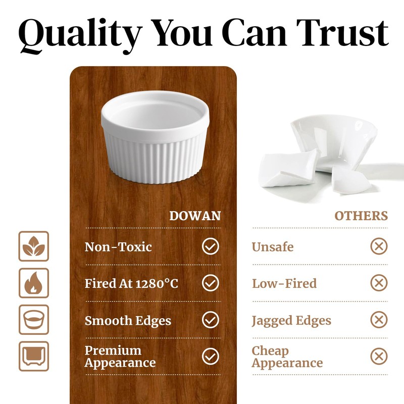 DOWAN Set of 6 Ramekins 4oz Oven Safe Porcelain for