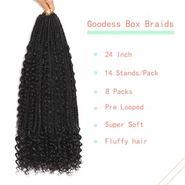 Goddess Box Braids Crochet Hair 24Inch 8 Packs Boho Crochet Braids Pre Looped Crochet Boho Box Braids With Hair Curls Boho Braids Crochet Hair for Black Women 2#