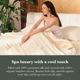 KOSMU Silk Comforter Queen Size | 100% Mulberry Silk Fill with Organic Bamboo Viscose Shell | Summer Cooling Blanket for Hot Sleepers, Lightweight Breathable All-Season Bedding (Cream, 90"x90")