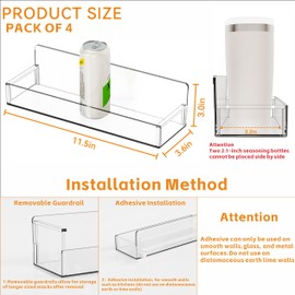 Yieach 4 Pack Clear Spice Rack Wall Mount with Adhesive,11.5″L x 3.6″W,Stick on Seasoning Jar Spice Organization for Cabinet Door or Pantry Door,Adhesive Wall Spice Rack for RV,Kitchen,Inside Cabinets