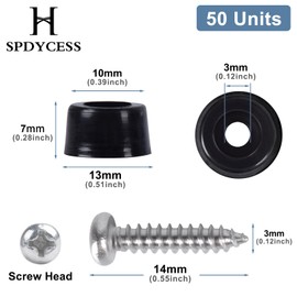 SPDYCESS Pack of 50 Rubber Feet Chopping Boards Rubber Buffer Black with Matching Screws Round Rubber Feet Chopping Board Feet for Chopping Board Small Kitchen Appliances Table Cabinet (13 x 10 x 7