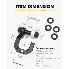 A-BOAR D-Ring Separate Shackles, 2Pack, 3/4" D-Ring Shackles 7/8" Pin, 57320lbs Breaking Strength, Heavy Duty Forged Steel, D-Ring Shackles Towing Winch Shackle for Recovery, Off-Road, Black White