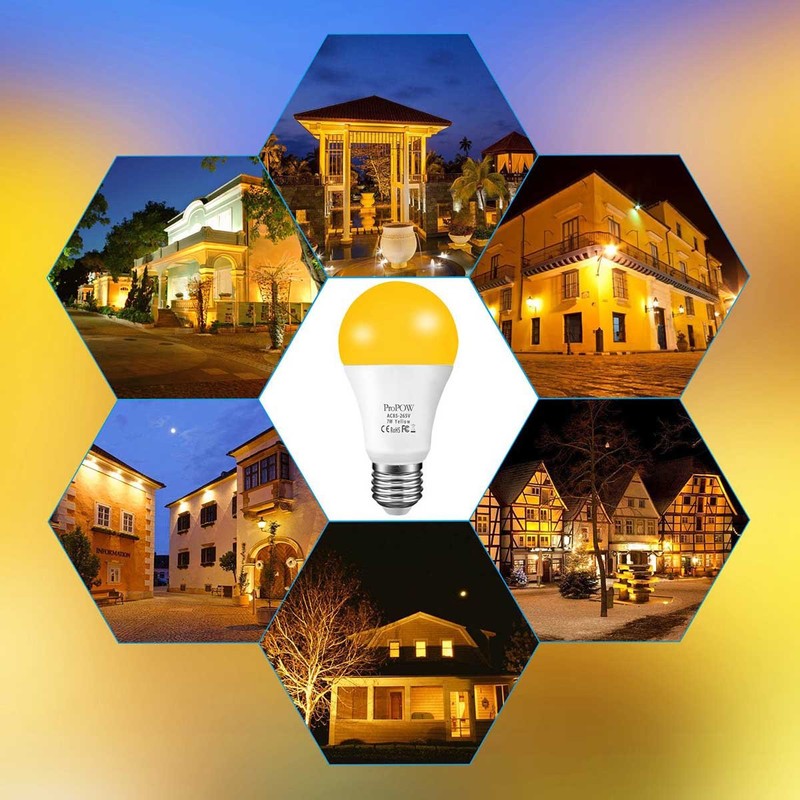 ProPOW Amber Yellow LED Light Bulb, 7W Dusk to Dawn