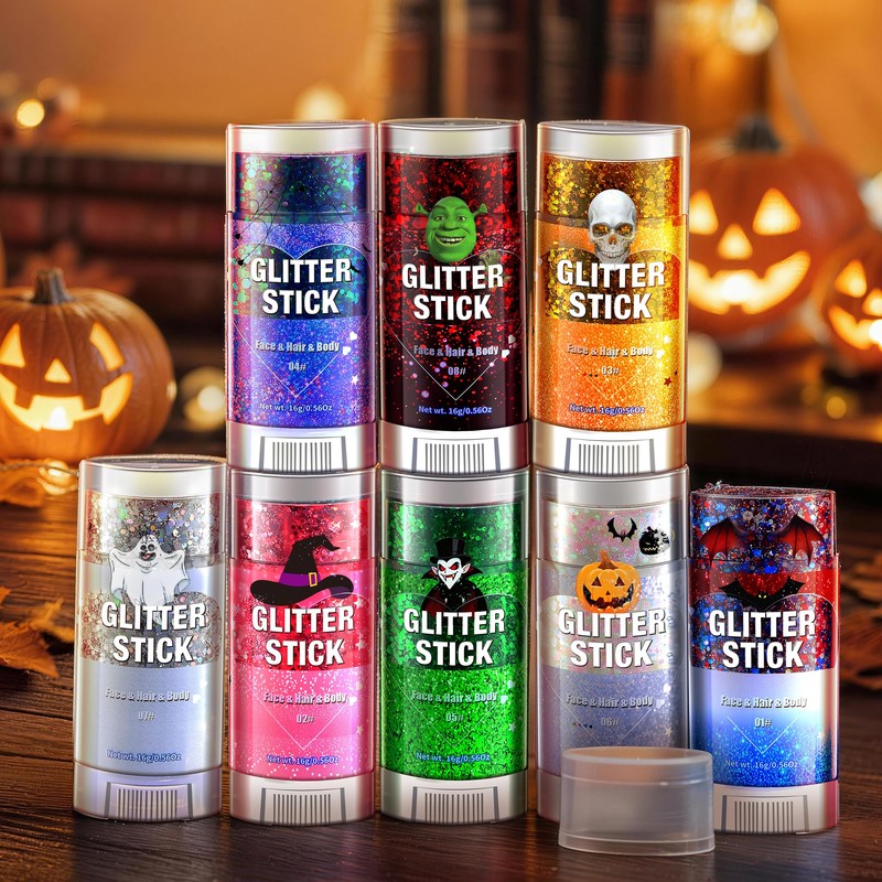 8pcs Glitter Stick, Face Glitter Stick,Sparkly Body&Hair Glitter for Kids