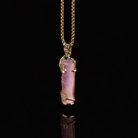 TIKCAUZ Lucky Bamboo Jade Necklace for Women Pink Crystal Bamboo Pendant with 18K Gold Plated Chain Gemstone Buddha Necklace Jewelry for Mom Wife Lover