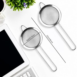 Fine Mesh Strainer, Stainless Steel Small Kitchen Sieve with Handle, 8cm Mini Tea Strainer for Tea Coffee Juice Flour Baking, Reusable Handheld Filter Spoon with Storage Hook