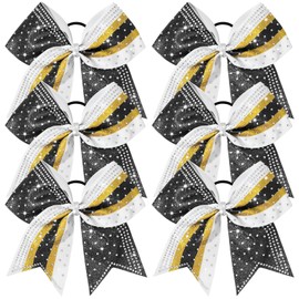 6PCS Glitter Cheer Bow Large Cheer Bows Rhinestones Hair Bows Girls 8"Cheerleading Bows Bulk Elastic Band Ponytail Holder for Teen Girls College Sports Competition