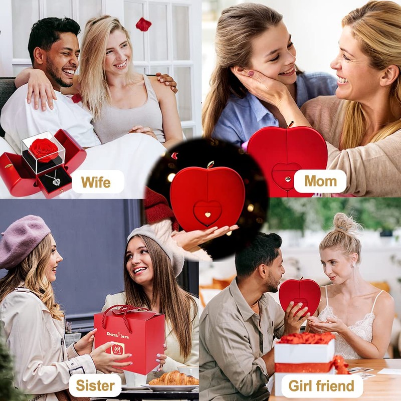 Preserved Real Rose with I Love You Necklace 100 Languages,