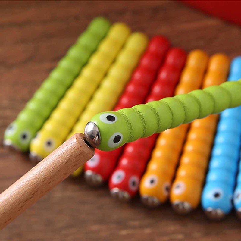 Capture Worm Magnetic Wooden Toy Kid Educational Intelligence Development Toys