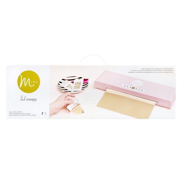 American Crafts, Heidi Swapp, Minc Wheel Foiling Machine Laminator Applicator & Starter Kit,12 inch, Pink, Includes Transfer Folder, Gold Foil Sheet and 3 Tags, Make Cards, Invitations, and More
