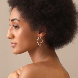 LeCalla Sterling Silver Endless Clover Hoop Earrings | Elegant and Lightweight Simple Flower Medium Clover Hoops Earring for Women - 33MM