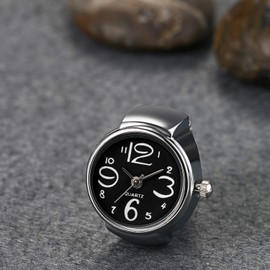Lancardo Ring Watch for Women and Men Analog Quartz Watch Arabic Numerals Black Dial Elastic Band Creative Finger Watch for Christams Valentine's Day