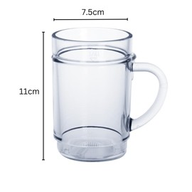AIOS Set of 2 Unbreakable Polycarbonate Stackable Clear Beakers/Mugs with Handle for Juices/Hot Drinks/Mulled Wine. Capacity 350ml. Ideal for Kids.