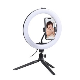 10 Inch LED Ring Light Video Conference 3 Modes 11 Levels Adjustable Brightness USB Powered with Desktop Tripod + Flexible Phone Holder + Ballhead Adapter for Live Selfie