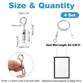 PATIKIL 8 Pcs Adjustable Picture Hanging Wire Kit, 2m/6.6ft Fit for 1.5mm Wire Heavy Duty PVC Coated Stainless Steel Wire Rope Hanger Hardware with Loop and Hooks for Hanging Mirrors