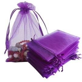 Hwceo Organza Gift Bags 50 Pieces Drawstring 4x6 inch Purple for Baby Shower,Girl Birthday,Party Favors,Wedding,Bridal Shower,Fathers Day,Bulk Sheer Fabric Mesh Silk Presents Sachet for Jewelry,Candy