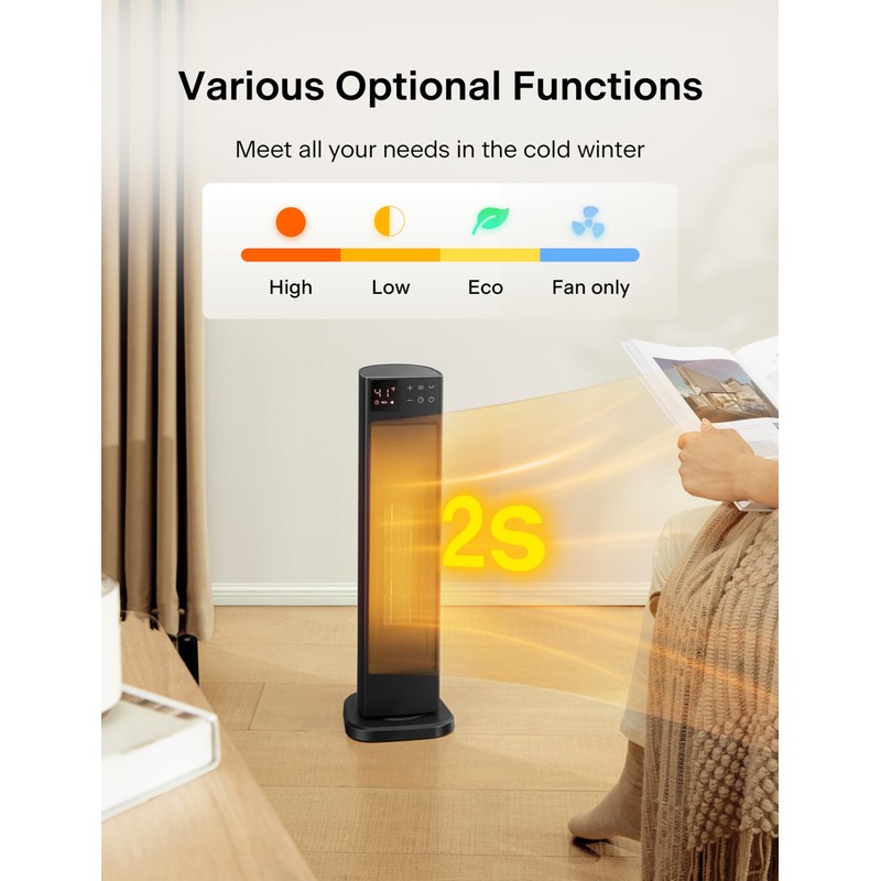 PELONIS Oscillating Ceramic Tower Indoor Space Heater for Home with