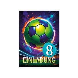 12 Invitation Cards for 8th Children's Birthday Boys Girls Football Cool Colourful Invitations Eighth Birthday Children Boys Birthday Soccer Children's Party Teens Birthday Invitations