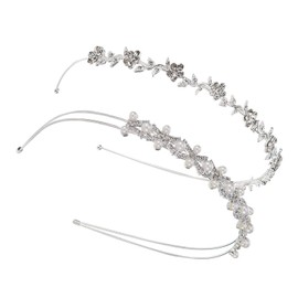 2 Pieces Rhinestone Bridal Crystal Women's Headband Wedding Flower Girl Pearl Diamond Slim Thin Silver Flower Leaves Crown Hair Band Accessories Headpiece Tiara for Bride Bridesmaids