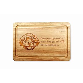 Hardwood Chopping Board with Cockapoo Dog Design - 30x20 cm Kitchen Cutting Board with Juice Groove - Gift Idea for Him or Her, Christmas & Birthdays - Made in The UK